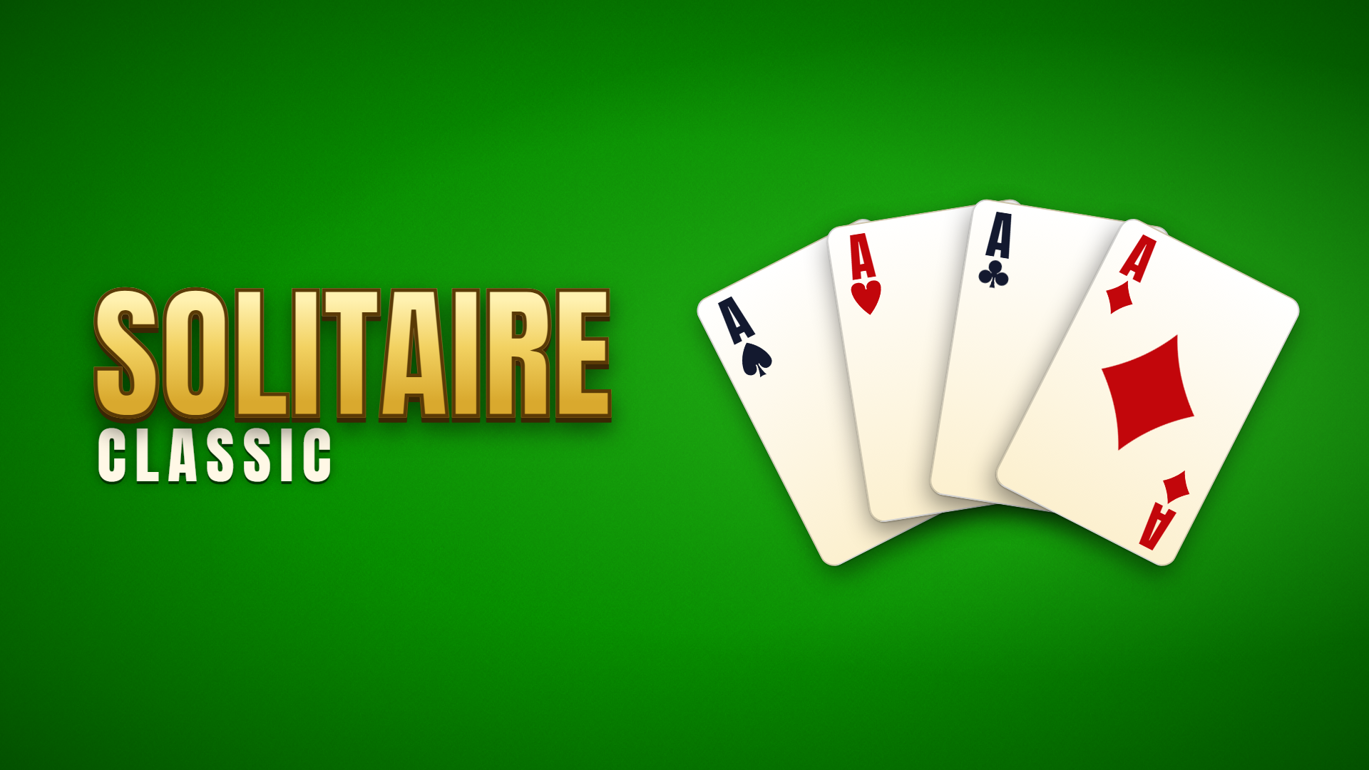 Solitaire Classic: four aces fanned out on a green table